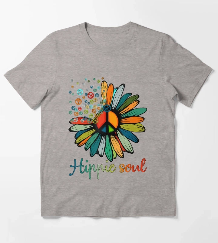 Daisy Peace Sign Hippie Soul Tshirt Flower Lovers Gifts T-Shirt Heather Grey