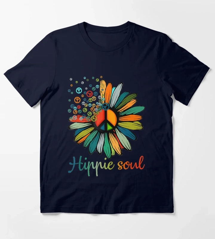 Daisy Peace Sign Hippie Soul Tshirt Flower Lovers Gifts T-Shirt Navy