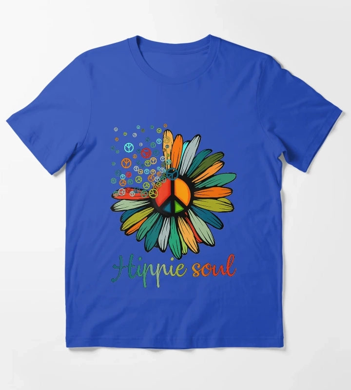 Daisy Peace Sign Hippie Soul Tshirt Flower Lovers Gifts T-Shirt Blue