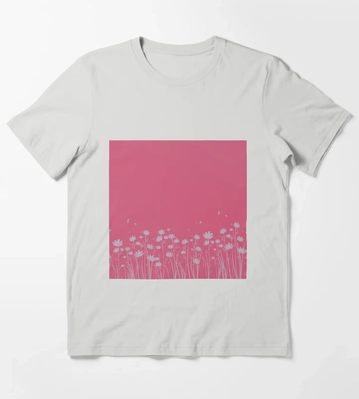 Daisy Pink Pattern T-Shirt Light Grey