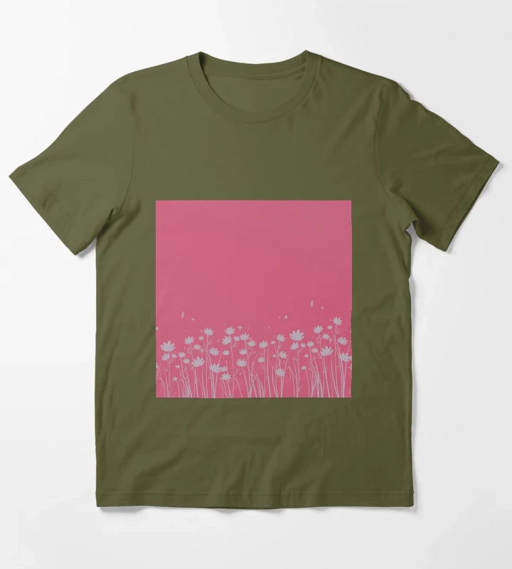 Daisy Pink Pattern T-Shirt Olive Green