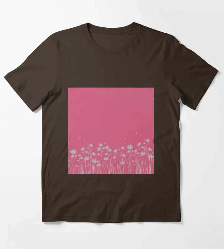 Daisy Pink Pattern T-Shirt Brown