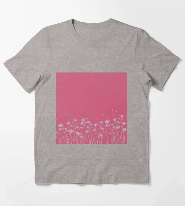 Daisy Pink Pattern T-Shirt Heather Grey