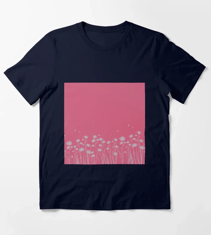 Daisy Pink Pattern T-Shirt Navy