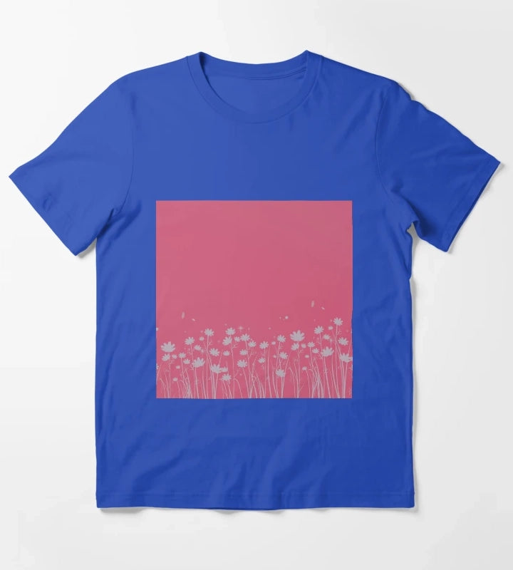 Daisy Pink Pattern T-Shirt Blue