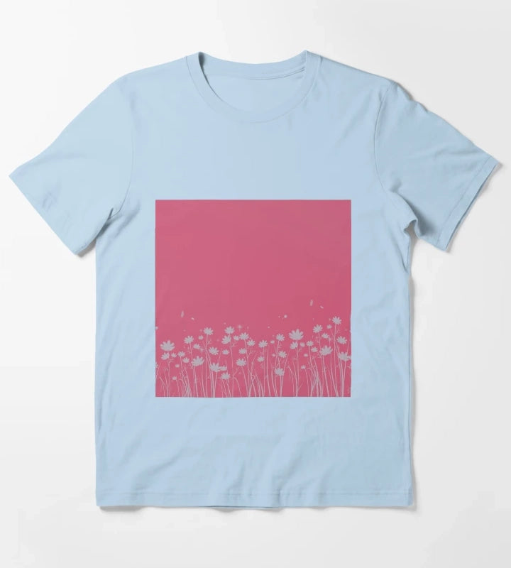 Daisy Pink Pattern T-Shirt Sky Blue