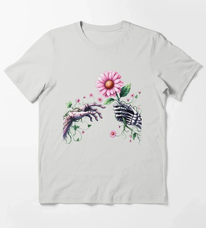 Daisy Pink Retro T-Shirt Light Grey
