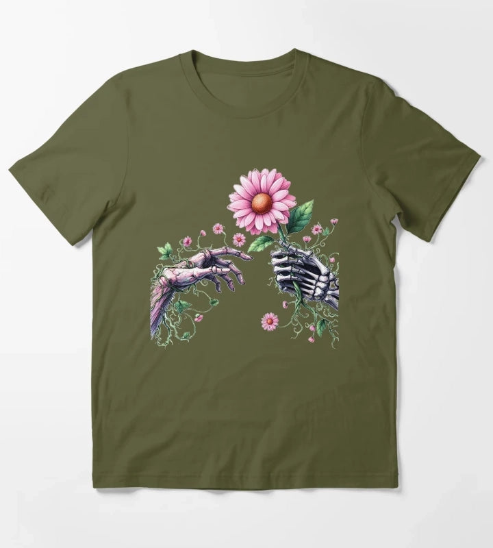 Daisy Pink Retro T-Shirt Olive Green