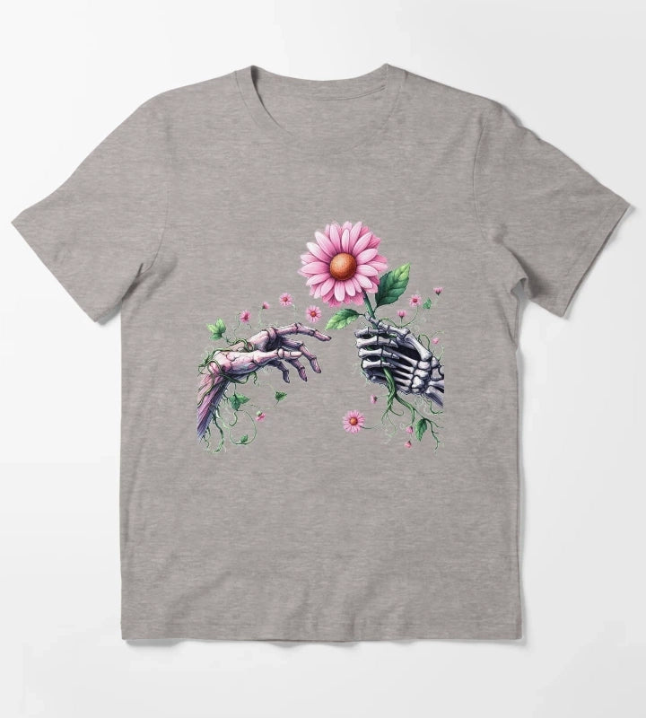 Daisy Pink Retro T-Shirt Heather Grey