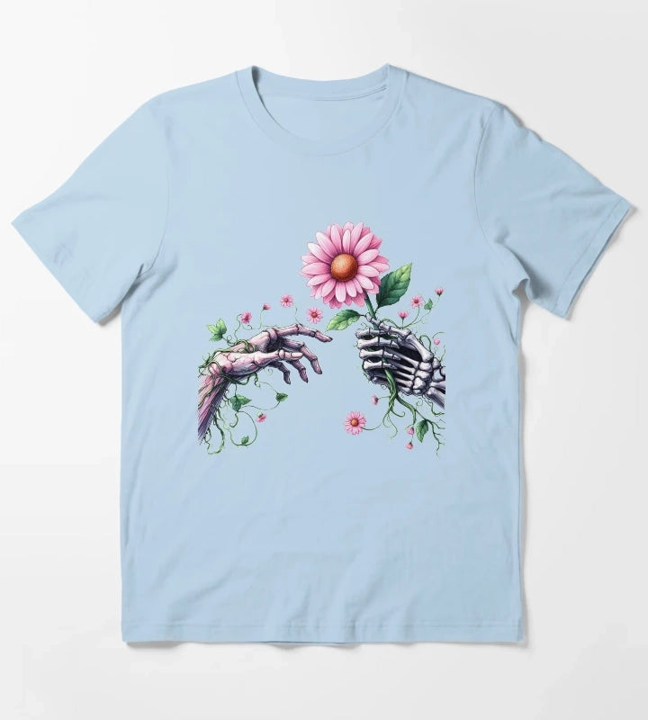 Daisy Pink Retro T-Shirt Sky Blue