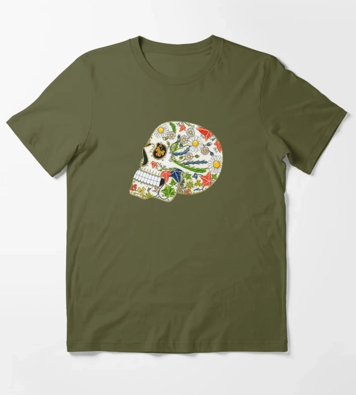 Daisy Skull T-Shirt Olive Green