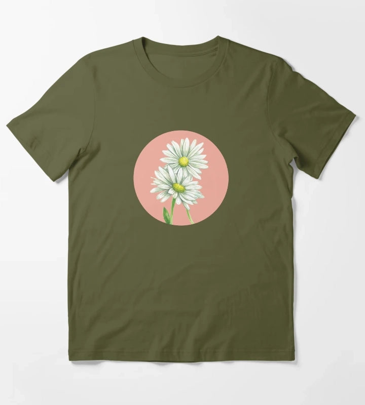 Daisy Watercolor T-Shirt Olive Green