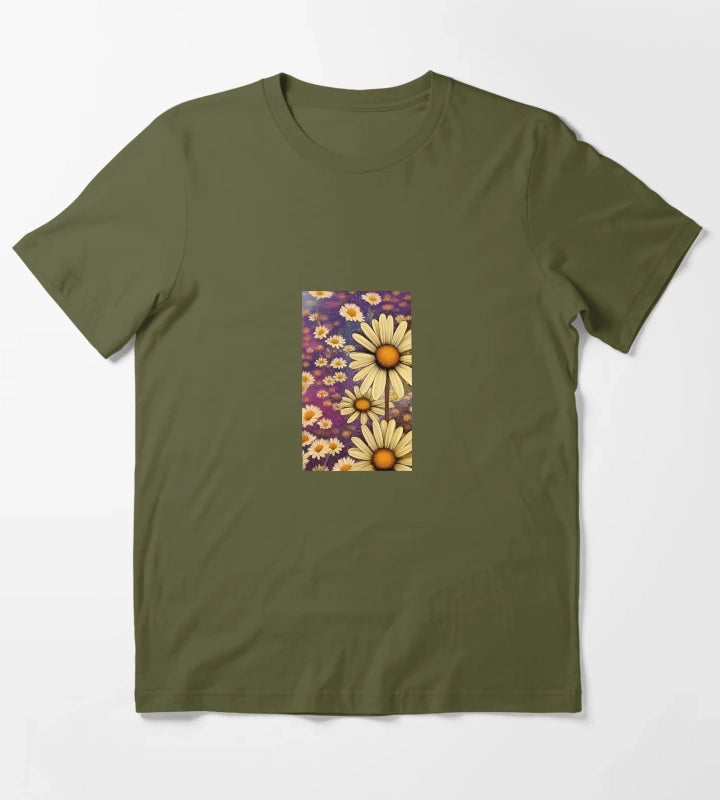 Daisy flower artwork T-Shirt Olive Green