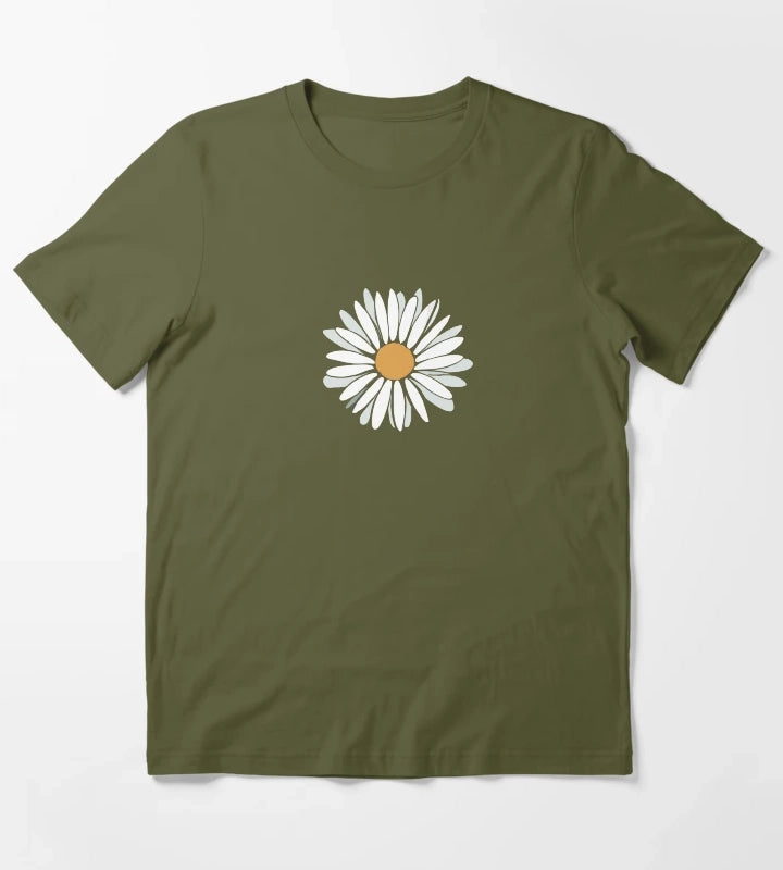 Daisy flower nature drawings T-Shirt Olive Green
