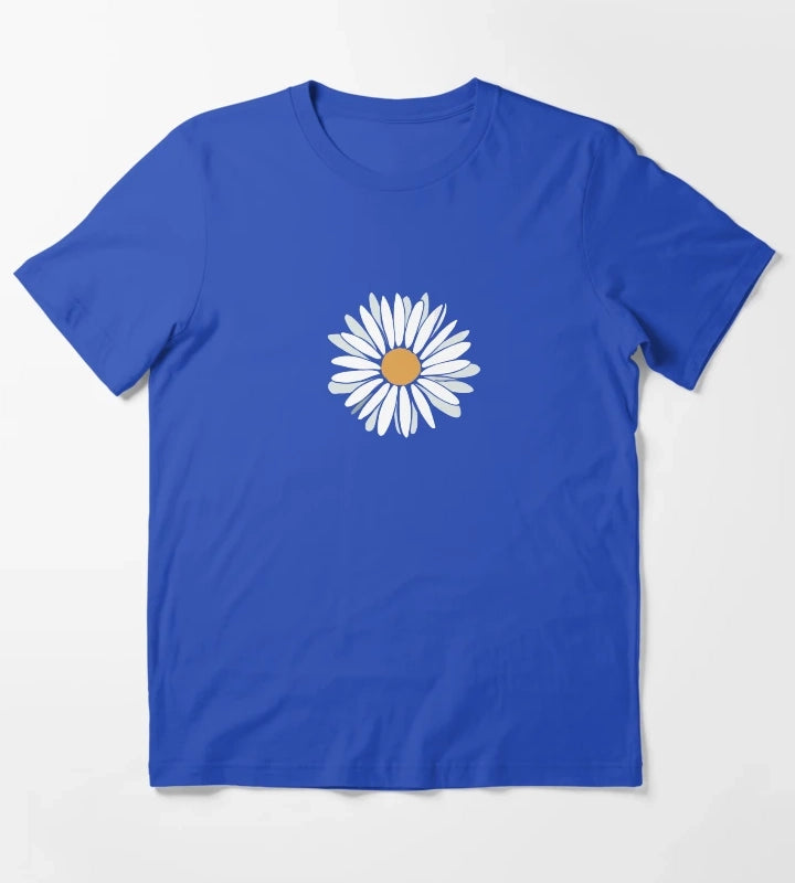 Daisy flower nature drawings T-Shirt Blue