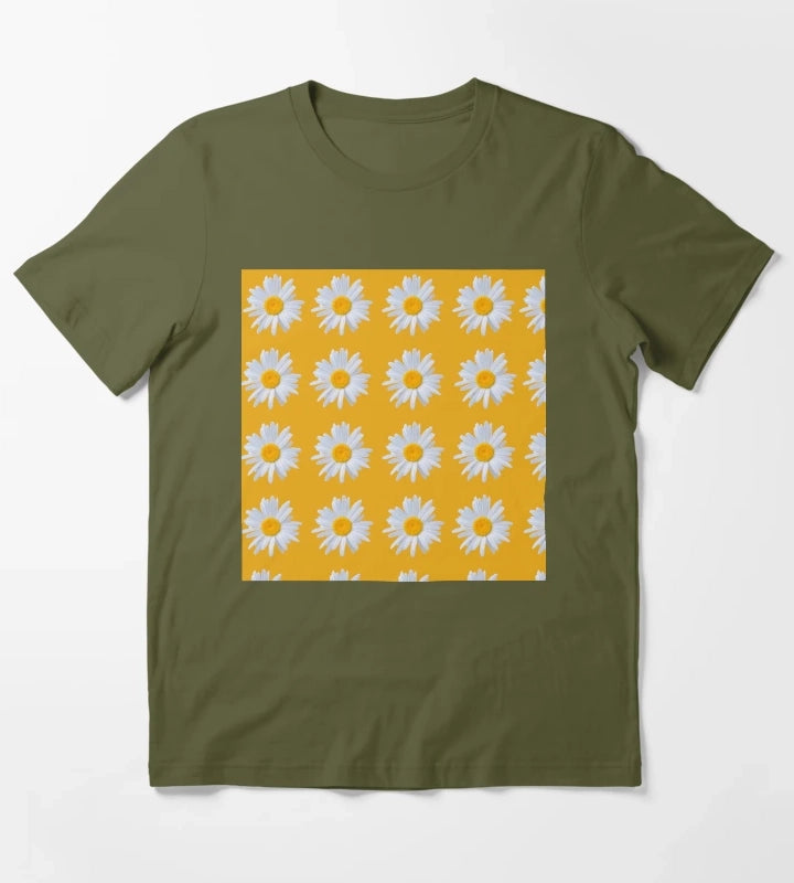 Daisy on orange background T-Shirt Olive Green