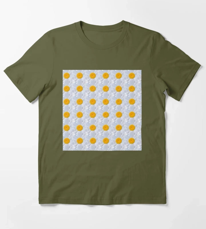 Daisy white flower background T-Shirt Olive Green