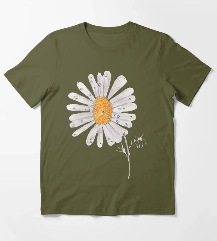 Daisy with Drips T-Shirt Olive Green