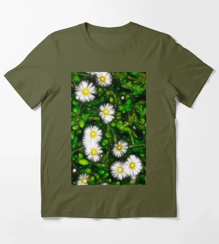 Daisy with Foilage T-Shirt Olive Green