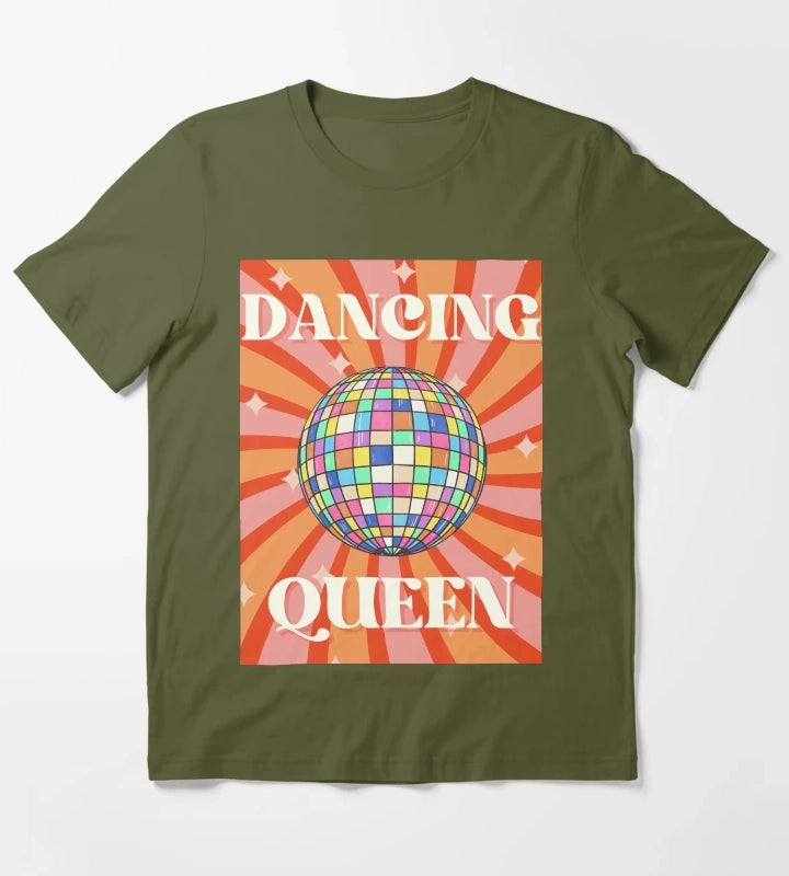 Dancing Queen Retro Disco Ball For Retro Disco lovers And 70s Groovy As A Retro Disco T-Shirt Olive Green