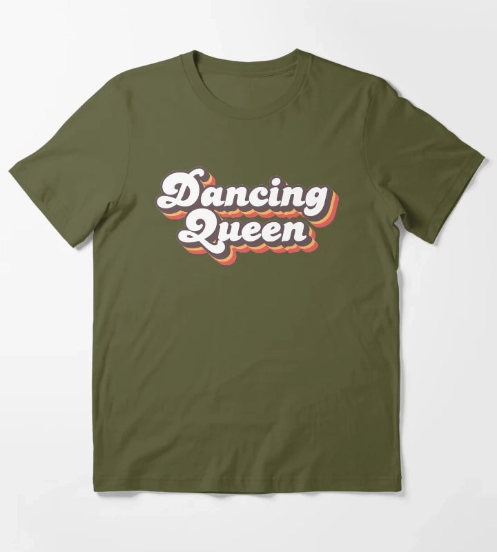 Dancing Queen Vintage 1970s Retro Disco T-Shirt Olive Green