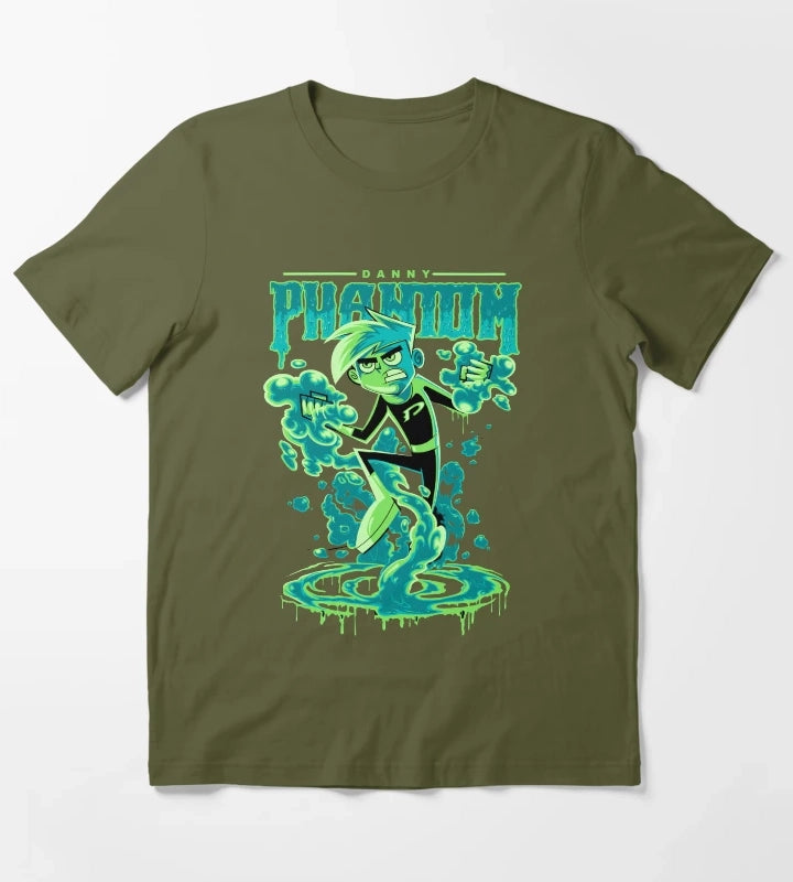 Danny Phantom Ghost Hunting Superhero Power Up T-Shirt Olive Green