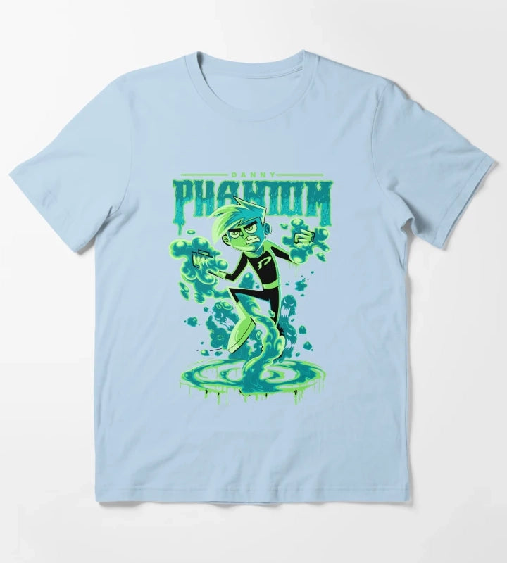 Danny Phantom Ghost Hunting Superhero Power Up T-Shirt Sky Blue