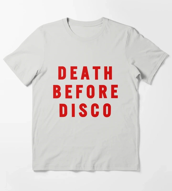 Death Before Disco Stripes movie sweater statement T-Shirt Light Grey