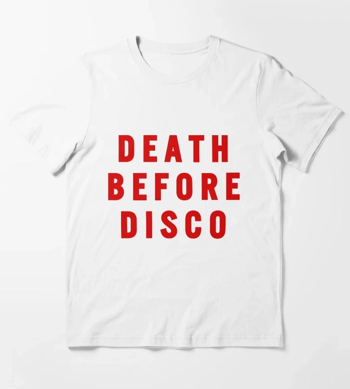 Death Before Disco Stripes movie sweater statement T-Shirt White