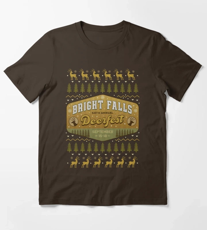 Deerfest Bright Falls Ugly Sweater T-Shirt Brown