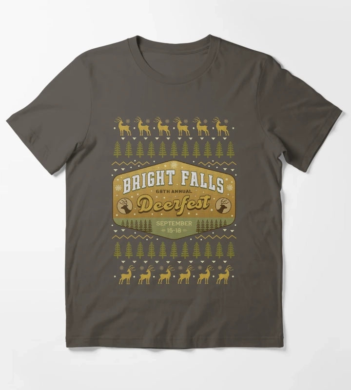 Deerfest Bright Falls Ugly Sweater T-Shirt Dark Grey