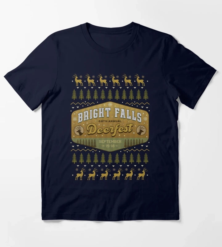 Deerfest Bright Falls Ugly Sweater T-Shirt Navy