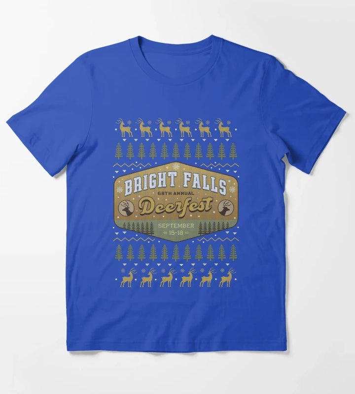 Deerfest Bright Falls Ugly Sweater T-Shirt Blue