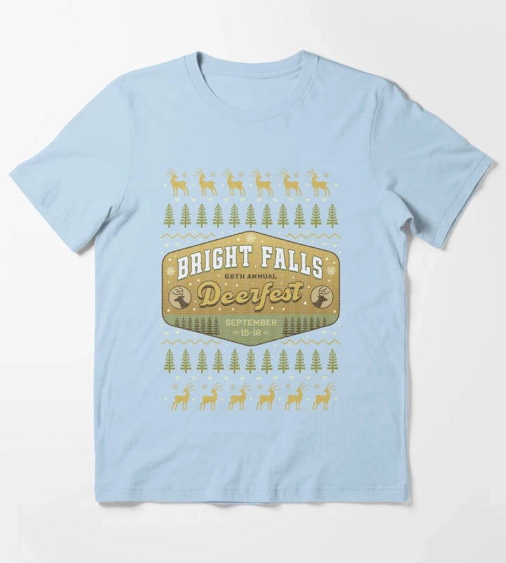 Deerfest Bright Falls Ugly Sweater T-Shirt Sky Blue