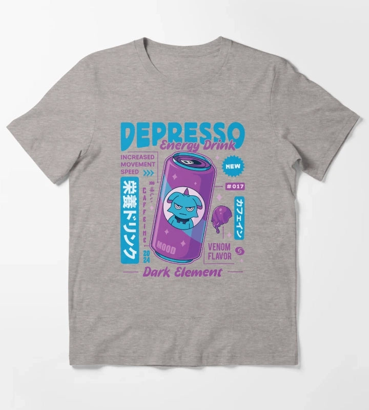 Depresso Energy Drink T-Shirt Heather Grey