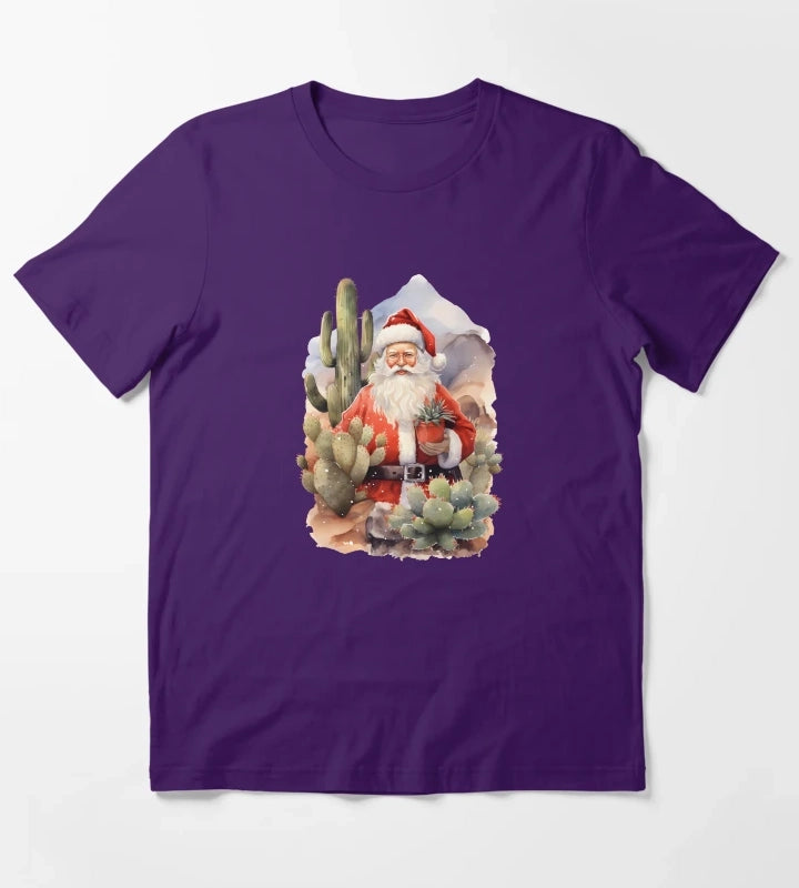 Desert Christmas Cactus Cowboy Santa Hat T-Shirt Purple