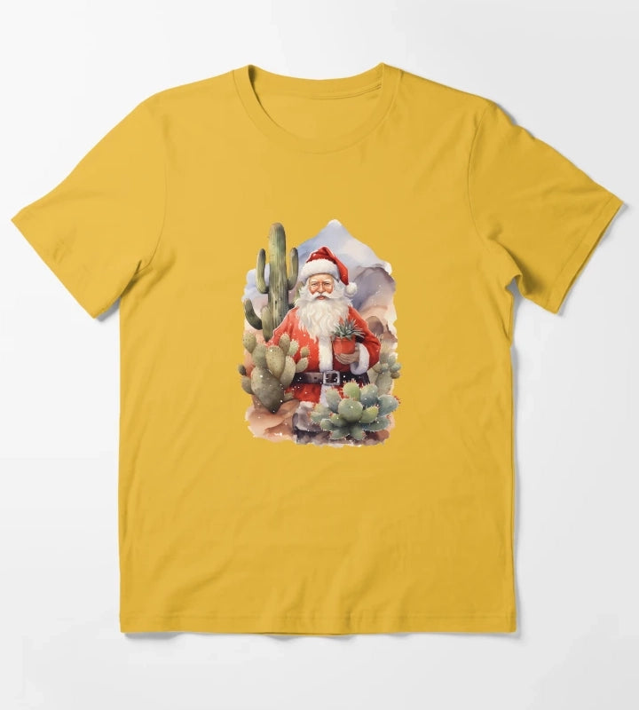 Desert Christmas Cactus Cowboy Santa Hat T-Shirt Yellow