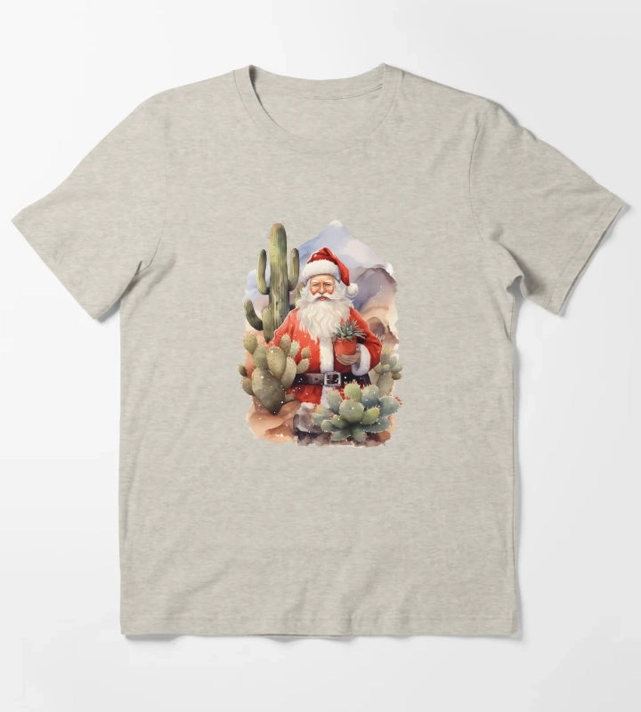 Desert Christmas Cactus Cowboy Santa Hat T-Shirt Cream