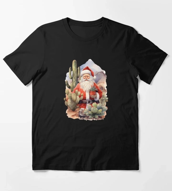 Desert Christmas Cactus Cowboy Santa Hat T-Shirt