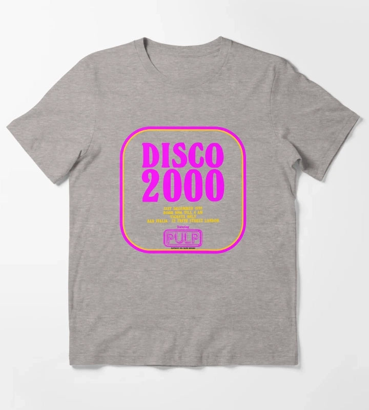 Disco 2000 Pulp Pink and Yellow T-Shirt Heather Grey