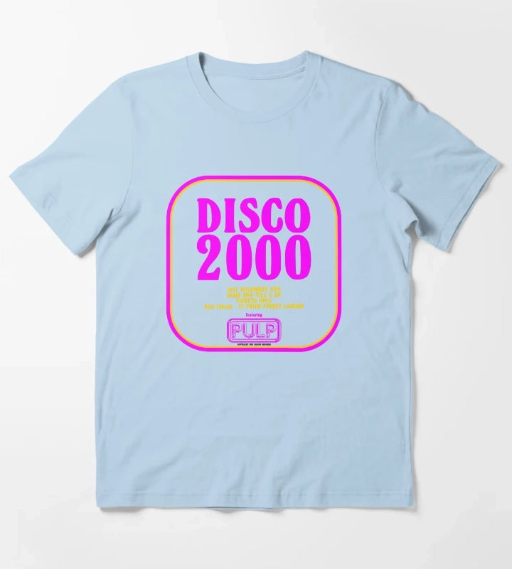 Disco 2000 Pulp Pink and Yellow T-Shirt Sky Blue