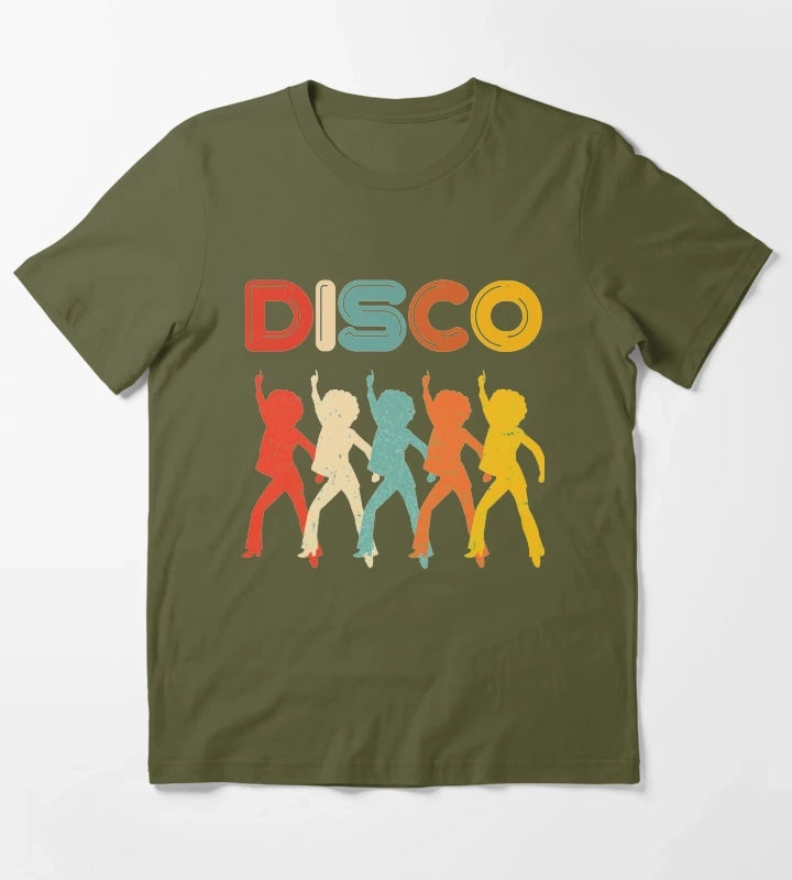 Disco 70s Disco Themed Vintage Retro Dancing T-Shirt Olive Green