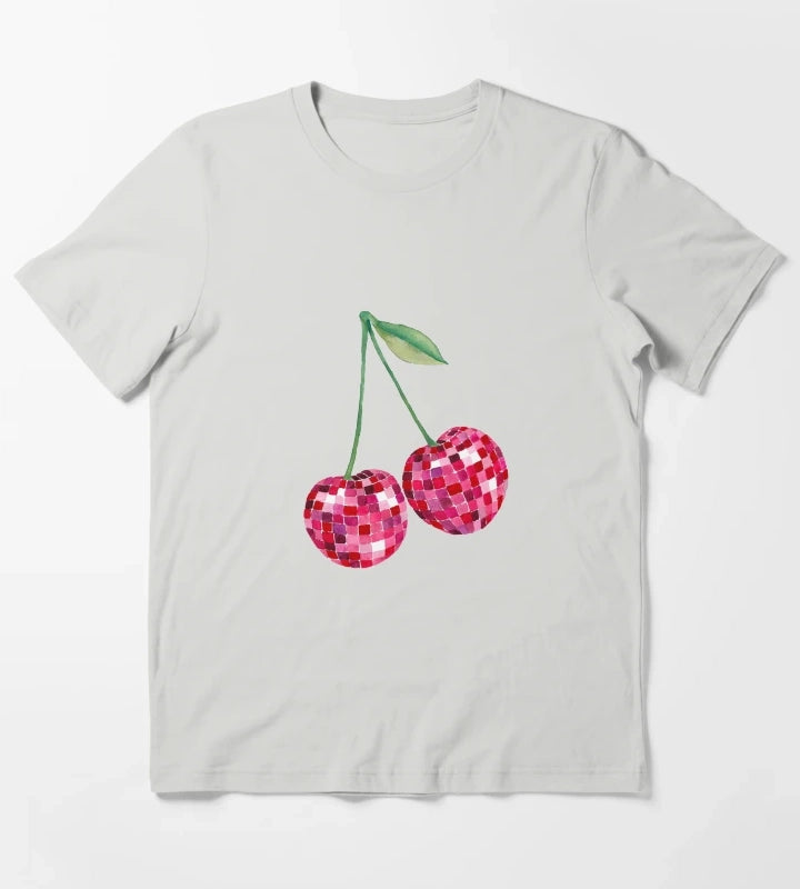 Disco Ball Cherries T-Shirt Light Grey