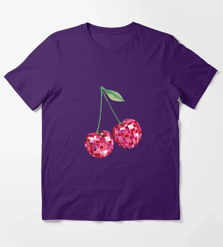 Disco Ball Cherries T-Shirt Purple