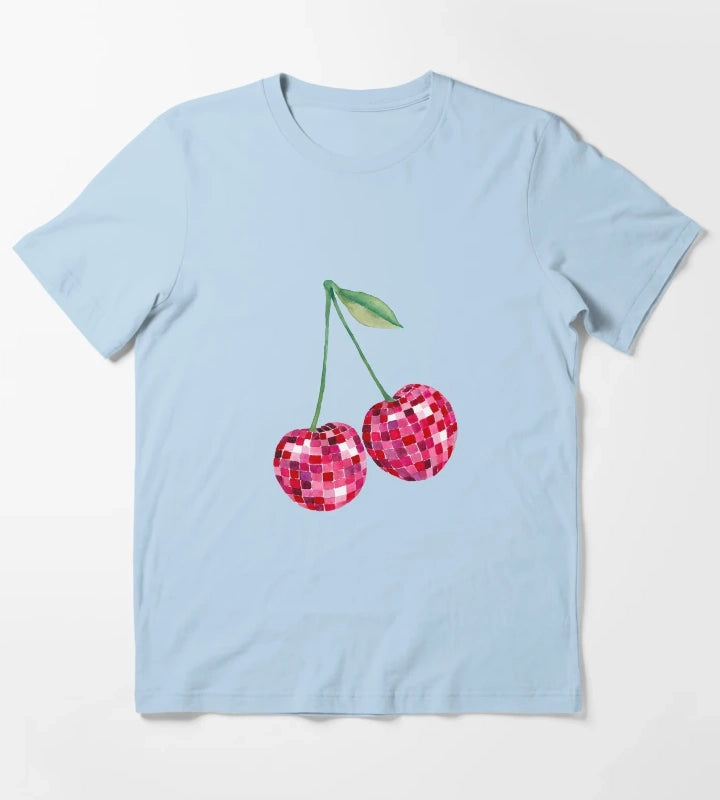 Disco Ball Cherries T-Shirt Sky Blue
