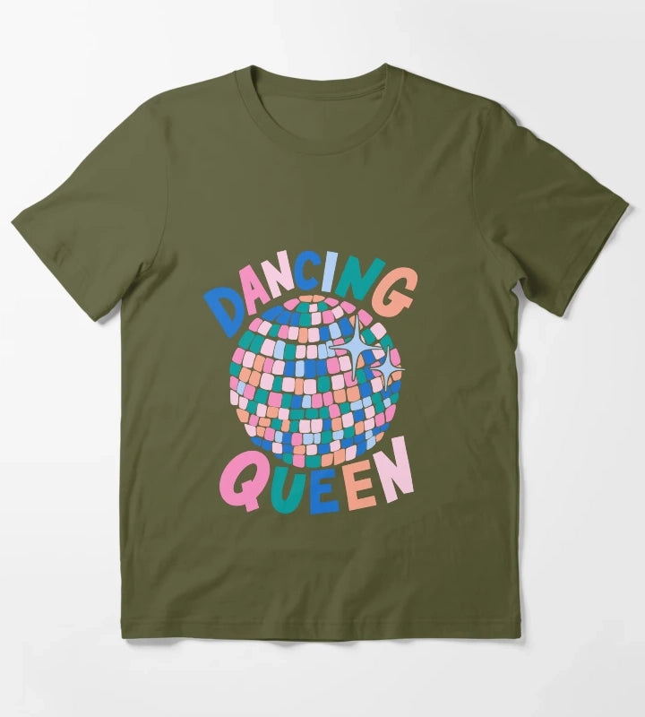 Disco Ball Dancing Queen T-Shirt Olive Green