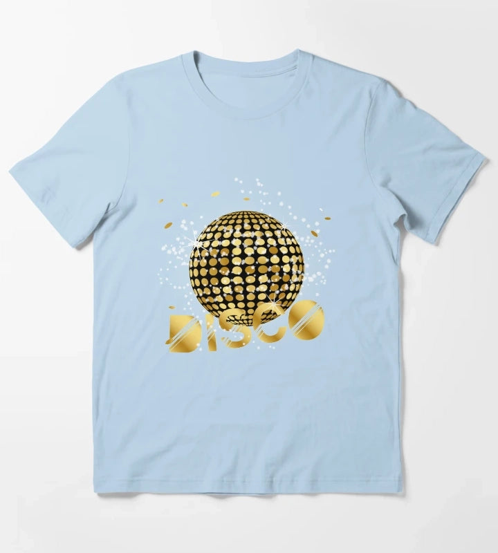 Disco Ball Disco Gold Gitzer T-Shirt Sky Blue
