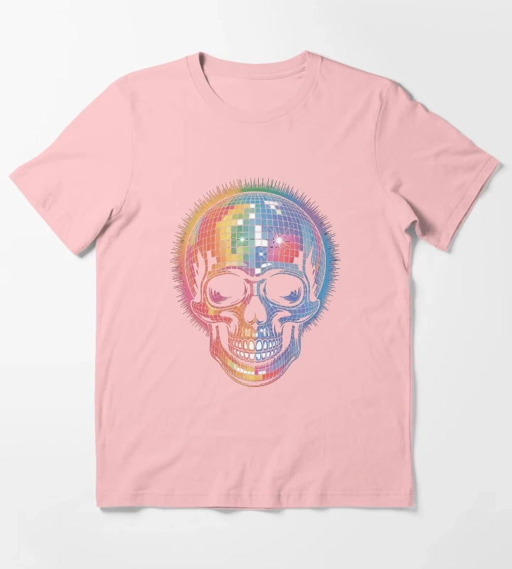 Disco Ball Skull Retro Rainbow Party Rave T-Shirt Dark Grey