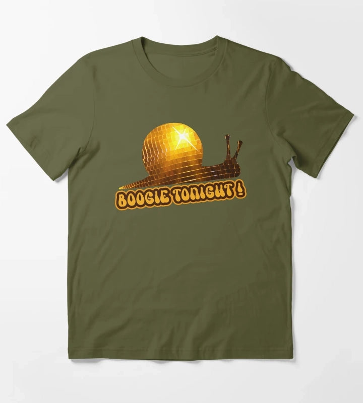 Disco Ball Snail T-Shirt Olive Green