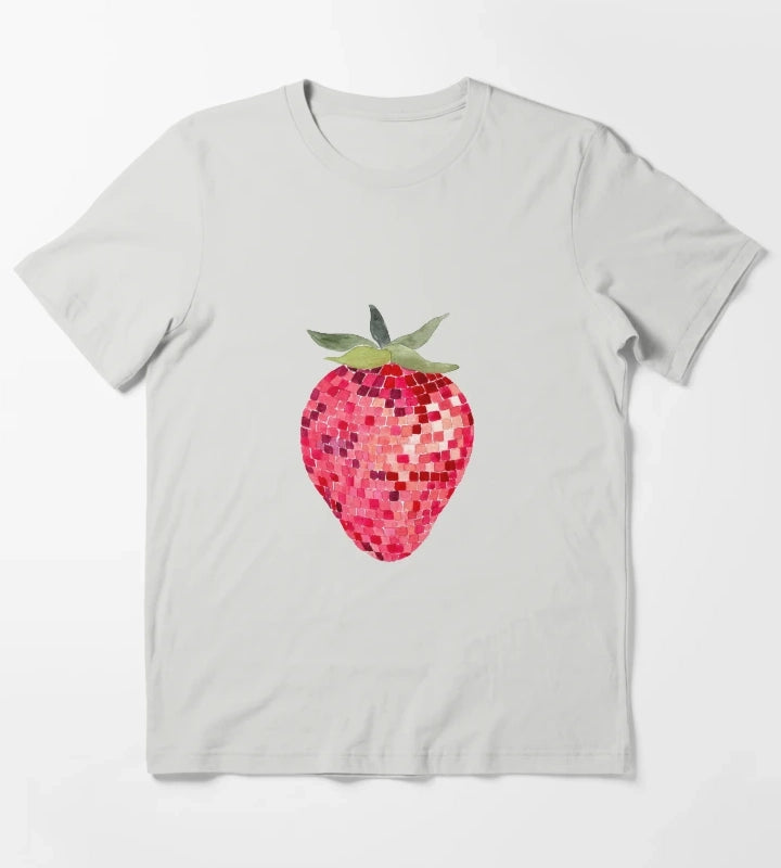 Disco Ball Strawberry T-Shirt Light Grey